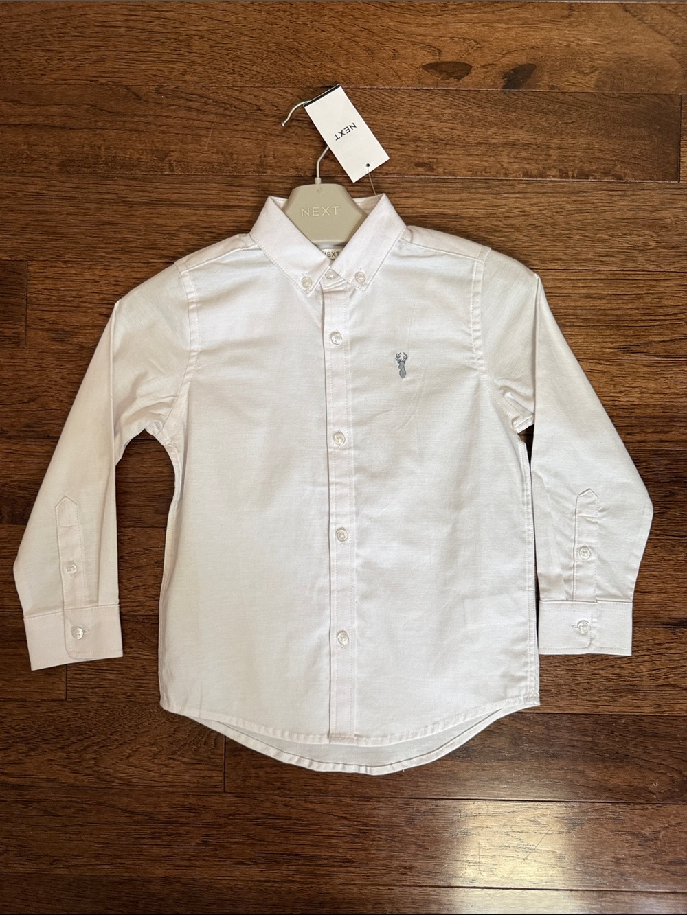 next White Button-Down Long-Sleeve Shirt with Embroidered Detail